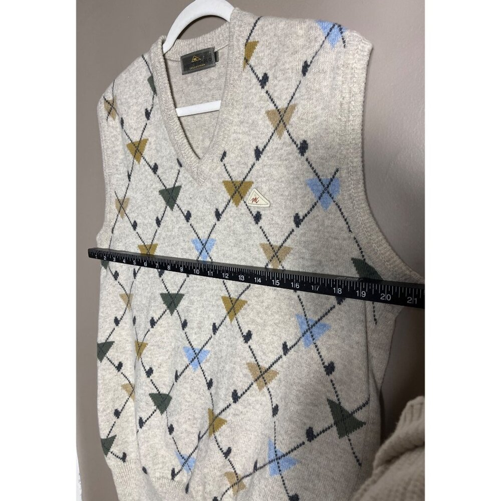 Monte Carlo Collection Argyle Lambswool Sweater Vest Beige Unisex Preppy Mens 42 - Picture 4 of 8